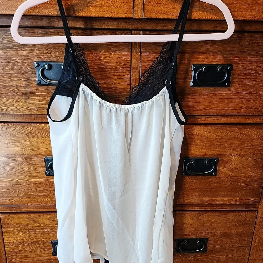TFNC LONDON Cream & Black Lace Trim Button-Front Top - Picture 5 of 5